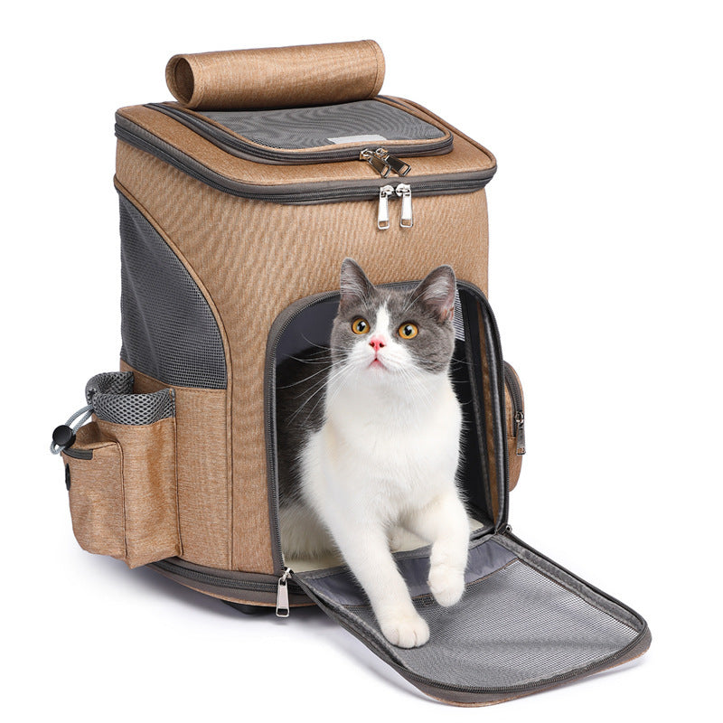 Mochila Plegable para Gatos con Ruedas y Ventana Transparente
