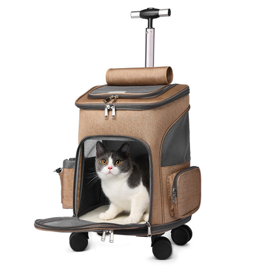 Mochila Plegable para Gatos con Ruedas y Ventana Transparente